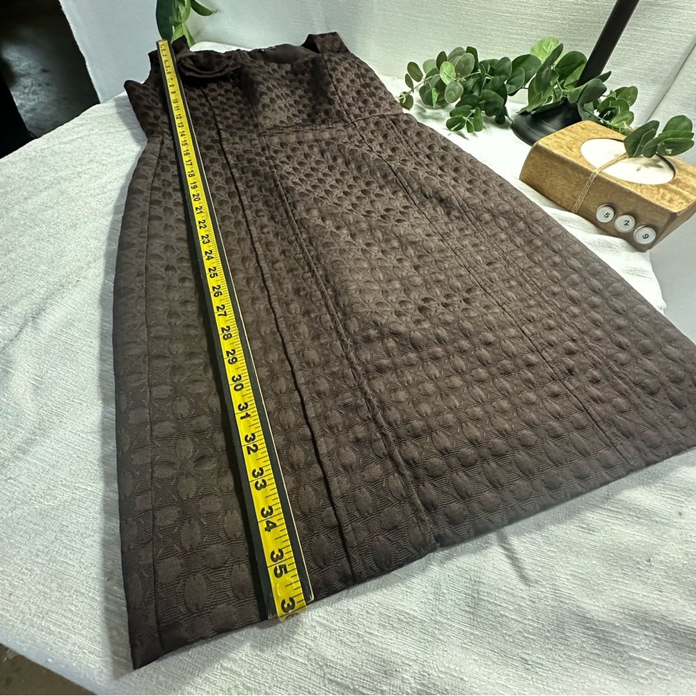 David Meister Chocolate Brown Dot Textured Midi Sheath Lined Dress w/Bow Size 6 - Picture 9 of 15